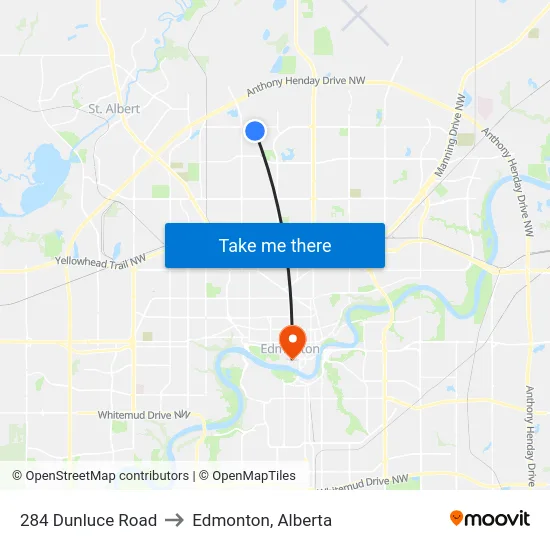 284 Dunluce Road to Edmonton, Alberta map