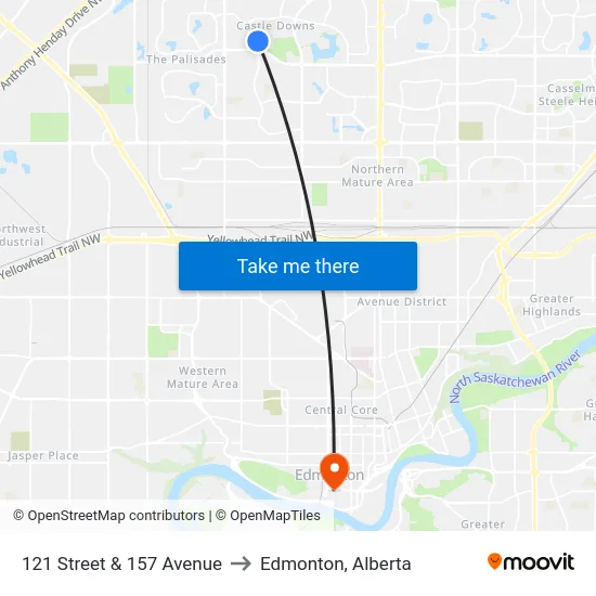 121 Street & 157 Avenue to Edmonton, Alberta map