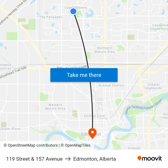119 Street & 157 Avenue to Edmonton, Alberta map