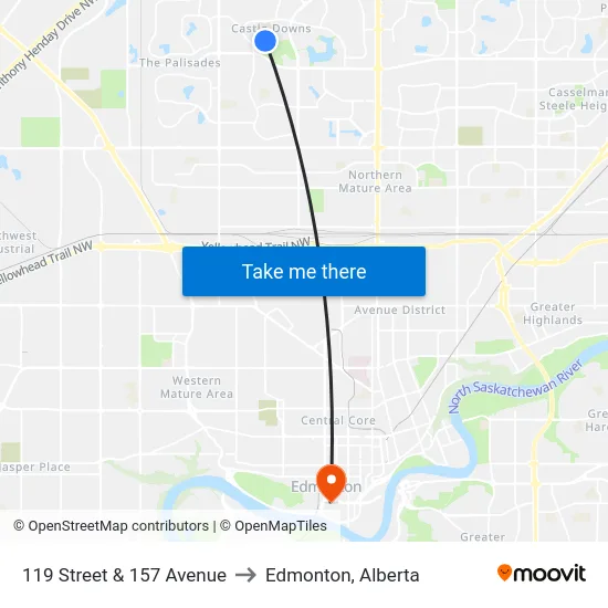 119 Street & 157 Avenue to Edmonton, Alberta map