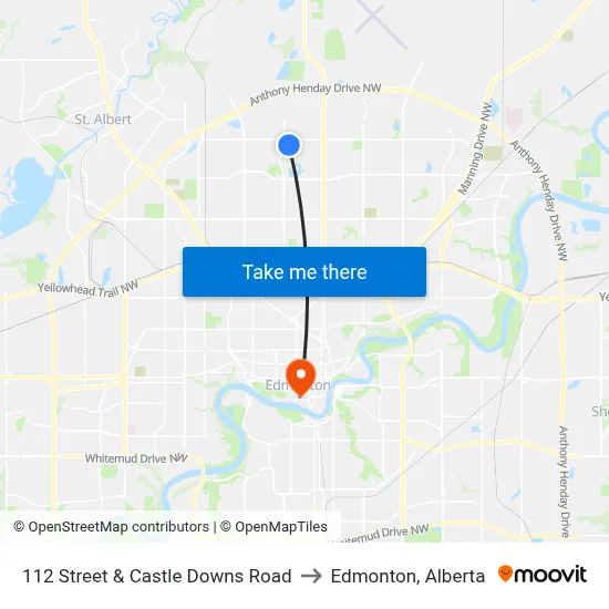 112 Street & Castle Downs Road to Edmonton, Alberta map