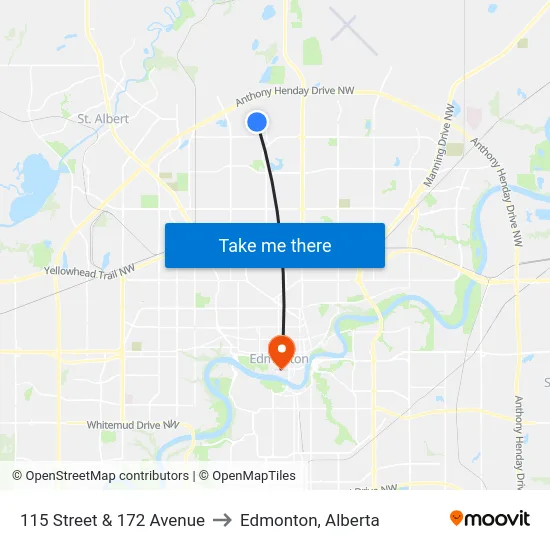 115 Street & 172 Avenue to Edmonton, Alberta map
