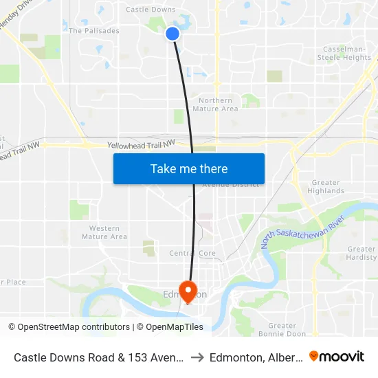 Castle Downs Road & 153 Avenue to Edmonton, Alberta map
