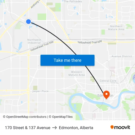 170 Street & 137 Avenue to Edmonton, Alberta map