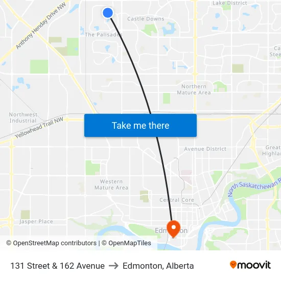 131 Street & 162 Avenue to Edmonton, Alberta map