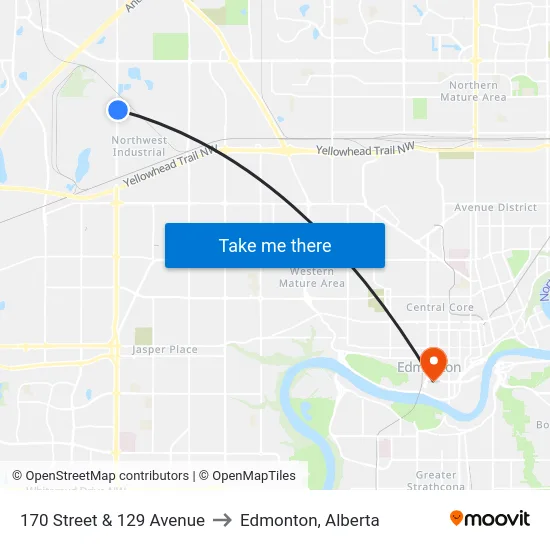 170 Street & 129 Avenue to Edmonton, Alberta map