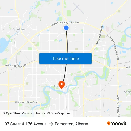 97 Street & 176 Avenue to Edmonton, Alberta map