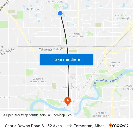 Castle Downs Road & 152 Avenue to Edmonton, Alberta map