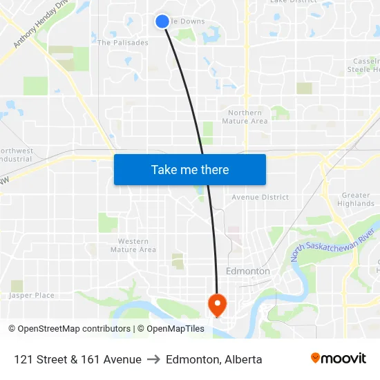 121 Street & 161 Avenue to Edmonton, Alberta map