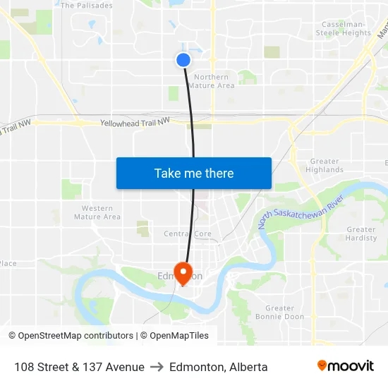 108 Street & 137 Avenue to Edmonton, Alberta map