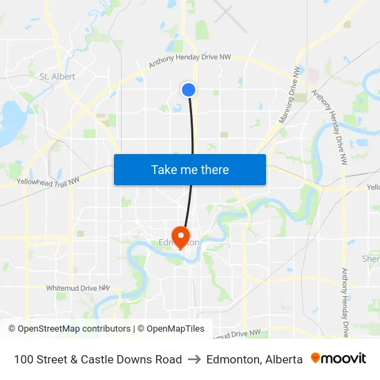100 Street & Castle Downs Road to Edmonton, Alberta map