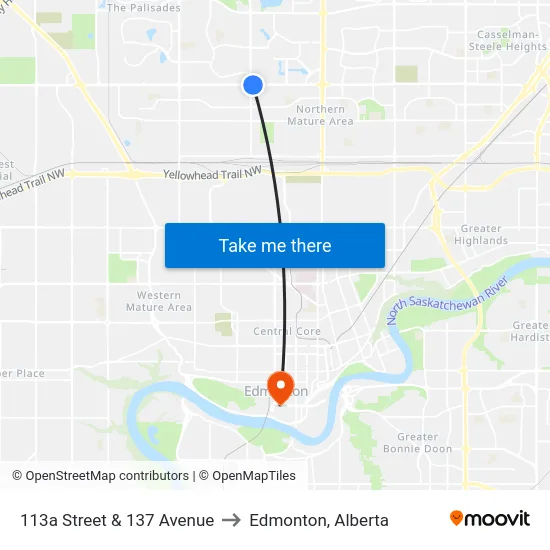 113a Street & 137 Avenue to Edmonton, Alberta map
