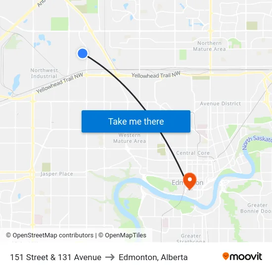 151 Street & 131 Avenue to Edmonton, Alberta map