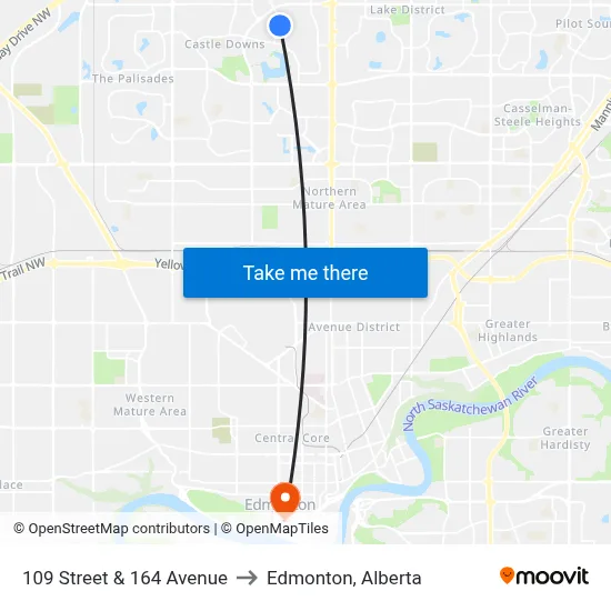 109 Street & 164 Avenue to Edmonton, Alberta map