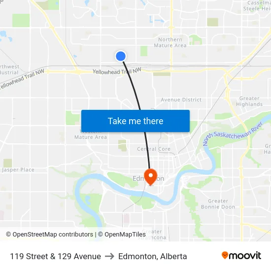 119 Street & 129 Avenue to Edmonton, Alberta map