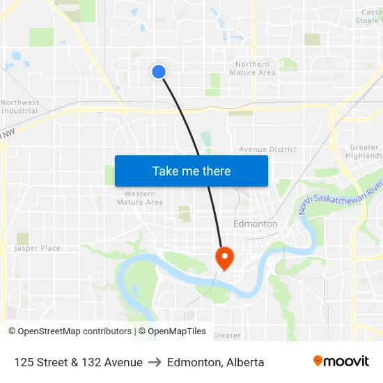 125 Street & 132 Avenue to Edmonton, Alberta map