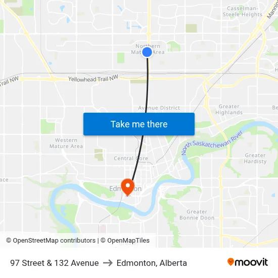 97 Street & 132 Avenue to Edmonton, Alberta map