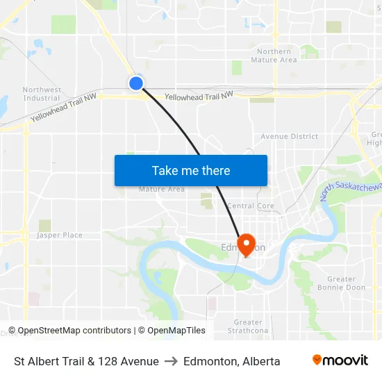 St Albert Trail & 128 Avenue to Edmonton, Alberta map