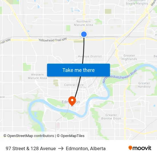 97 Street & 128 Avenue to Edmonton, Alberta map