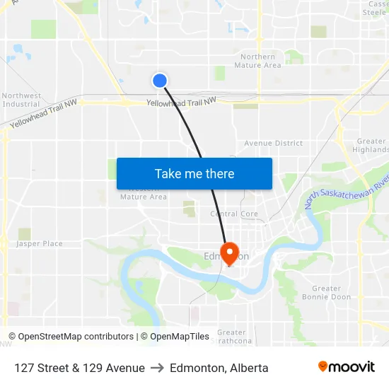 127 Street & 129 Avenue to Edmonton, Alberta map