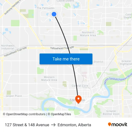 127 Street & 148 Avenue to Edmonton, Alberta map