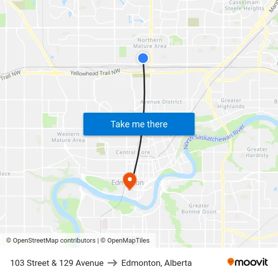 103 Street & 129 Avenue to Edmonton, Alberta map