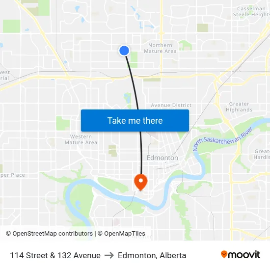 114 Street & 132 Avenue to Edmonton, Alberta map