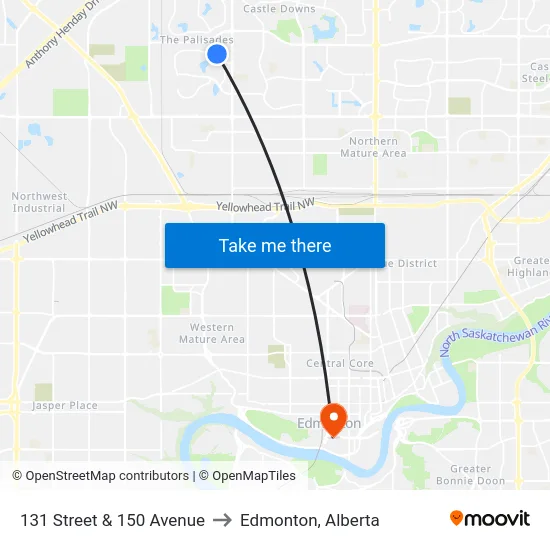 131 Street & 150 Avenue to Edmonton, Alberta map