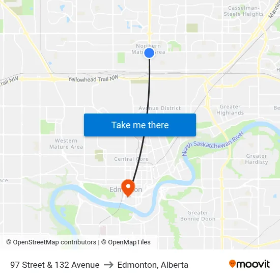 97 Street & 132 Avenue to Edmonton, Alberta map