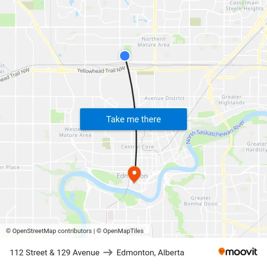 112 Street & 129 Avenue to Edmonton, Alberta map