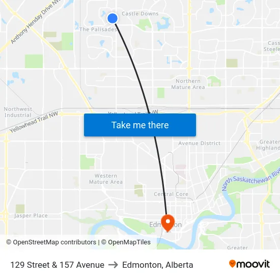 129 Street & 157 Avenue to Edmonton, Alberta map