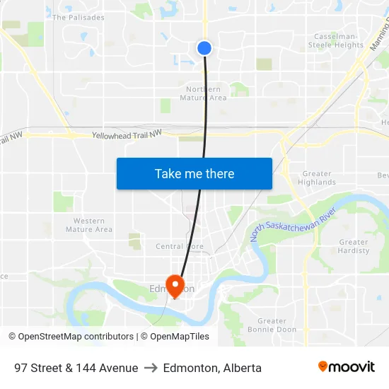 97 Street & 144 Avenue to Edmonton, Alberta map