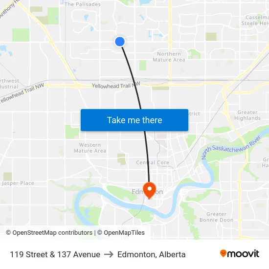 119 Street & 137 Avenue to Edmonton, Alberta map