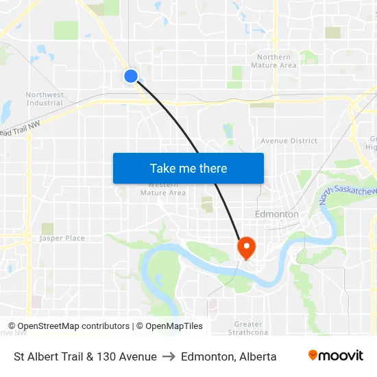 St Albert Trail & 130 Avenue to Edmonton, Alberta map