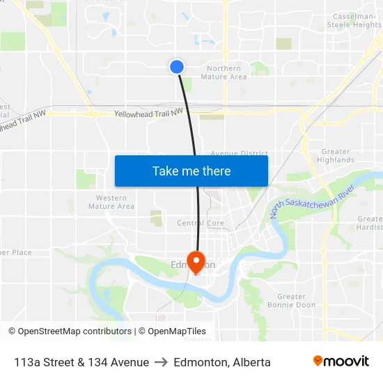 113a Street & 134 Avenue to Edmonton, Alberta map