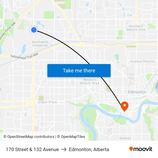 170 Street & 132 Avenue to Edmonton, Alberta map