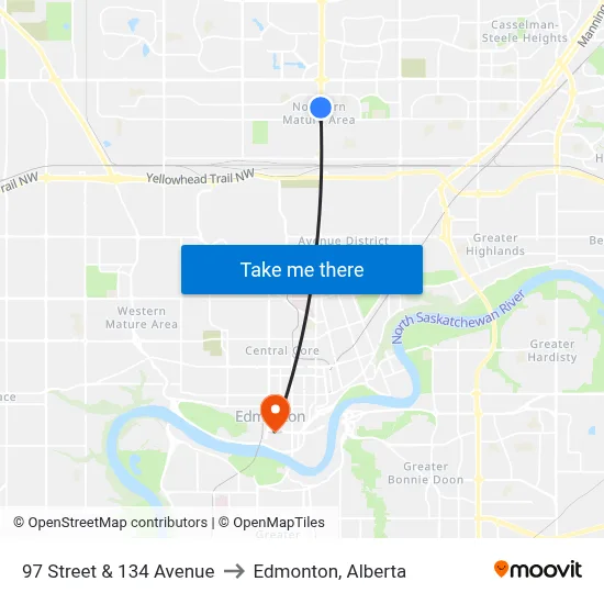 97 Street & 134 Avenue to Edmonton, Alberta map