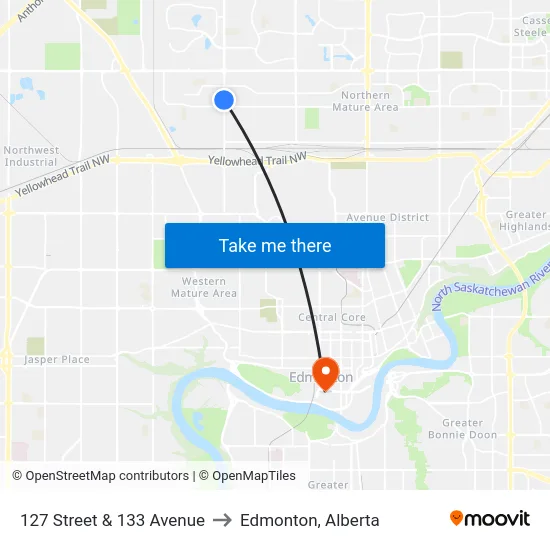 127 Street & 133 Avenue to Edmonton, Alberta map