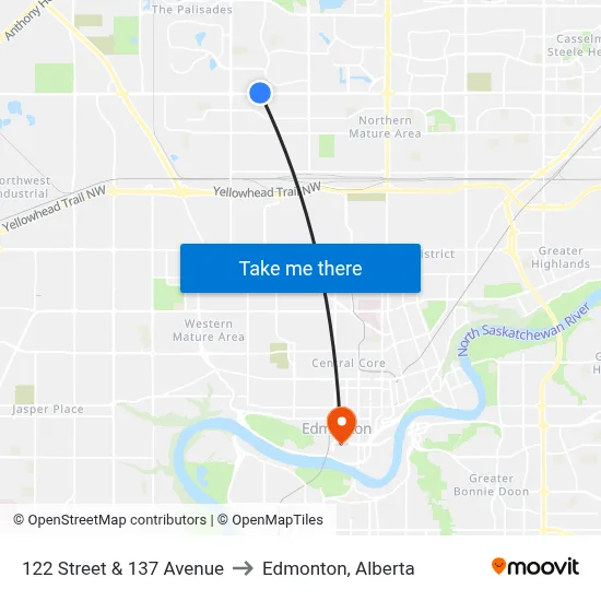 122 Street & 137 Avenue to Edmonton, Alberta map