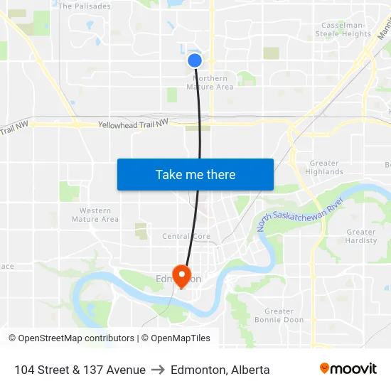 104 Street & 137 Avenue to Edmonton, Alberta map