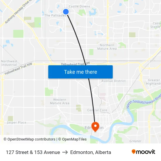 127 Street & 153 Avenue to Edmonton, Alberta map