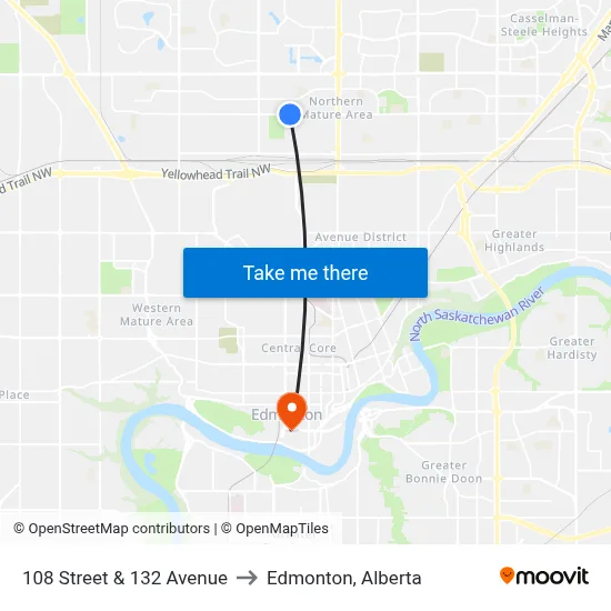 108 Street & 132 Avenue to Edmonton, Alberta map