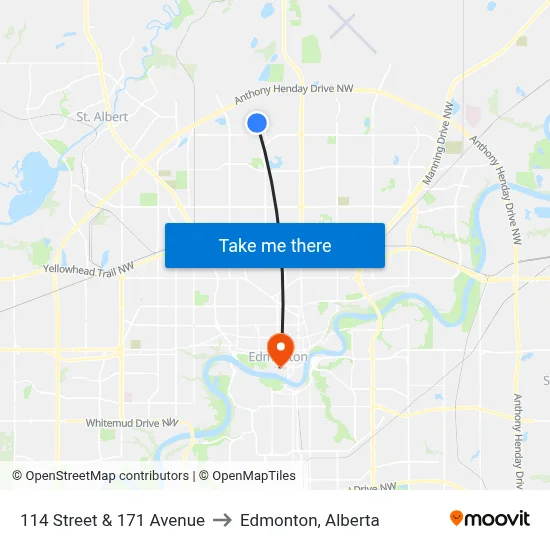 114 Street & 171 Avenue to Edmonton, Alberta map