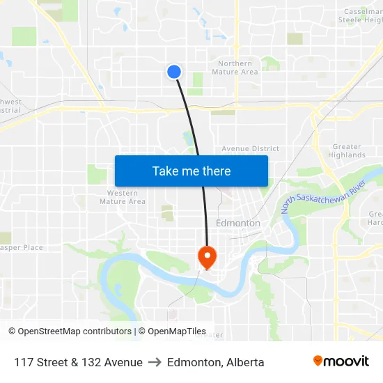 117 Street & 132 Avenue to Edmonton, Alberta map