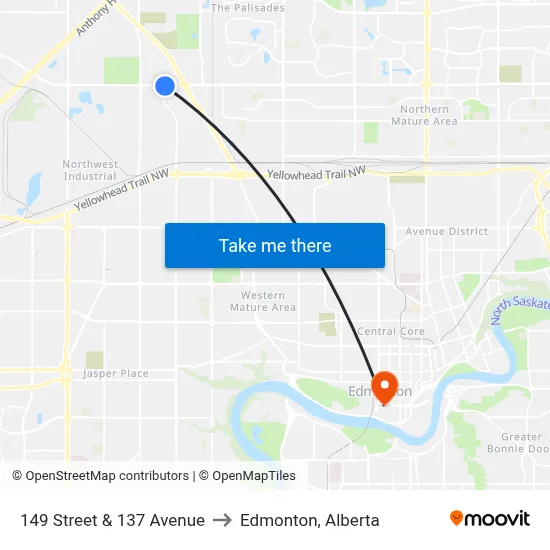 149 Street & 137 Avenue to Edmonton, Alberta map