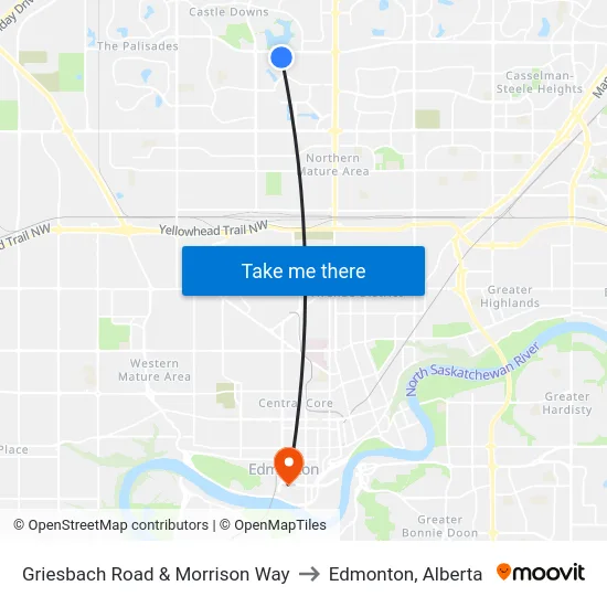 Griesbach Road & Morrison Way to Edmonton, Alberta map