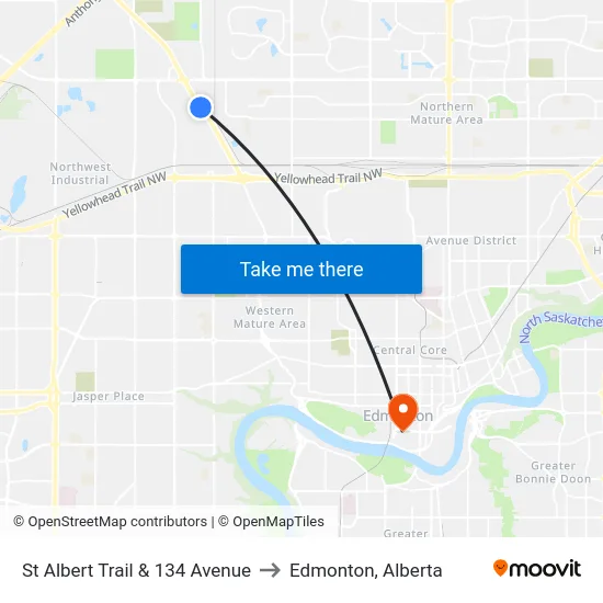 St Albert Trail & 134 Avenue to Edmonton, Alberta map
