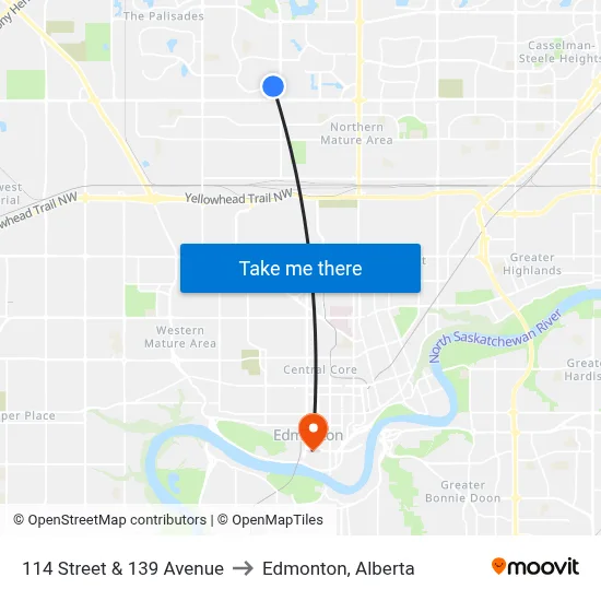114 Street & 139 Avenue to Edmonton, Alberta map