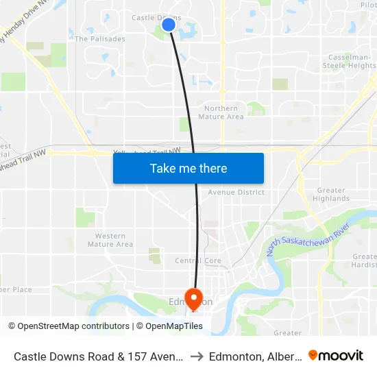 Castle Downs Road & 157 Avenue to Edmonton, Alberta map