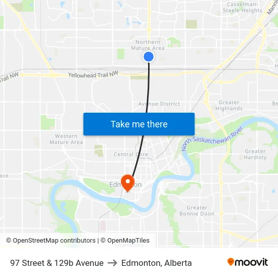 97 Street & 129b Avenue to Edmonton, Alberta map